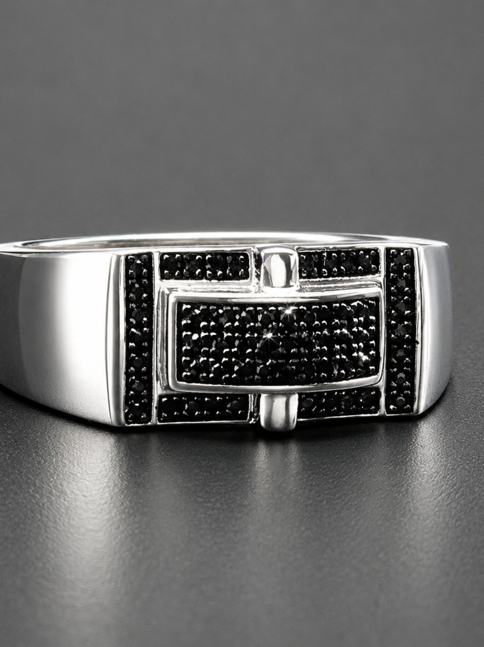 Mens Black Diamond Ring Sterling Silver White Gold Ring Size 11